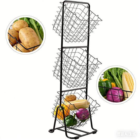 Kitchen 3 Tier Basket Rack for Fruit and Vegetable Storage