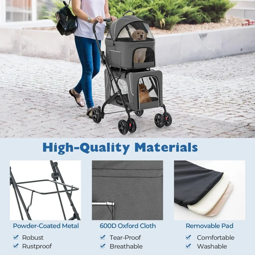 Pet Travel Stroller With Removable Carrycot And 4 Lockable Wheels