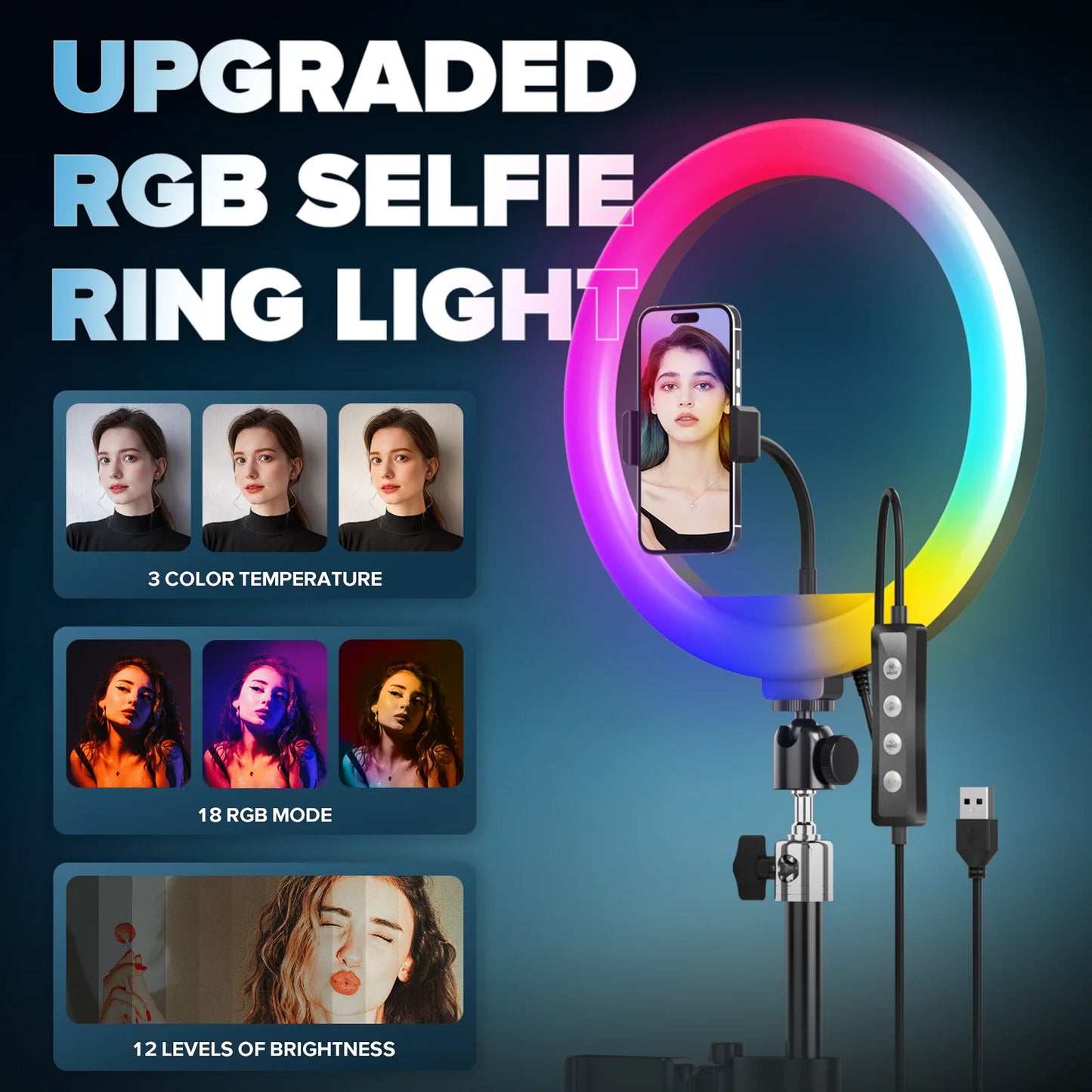 360 Photo Booth Rotating Platform RGB Ring Light