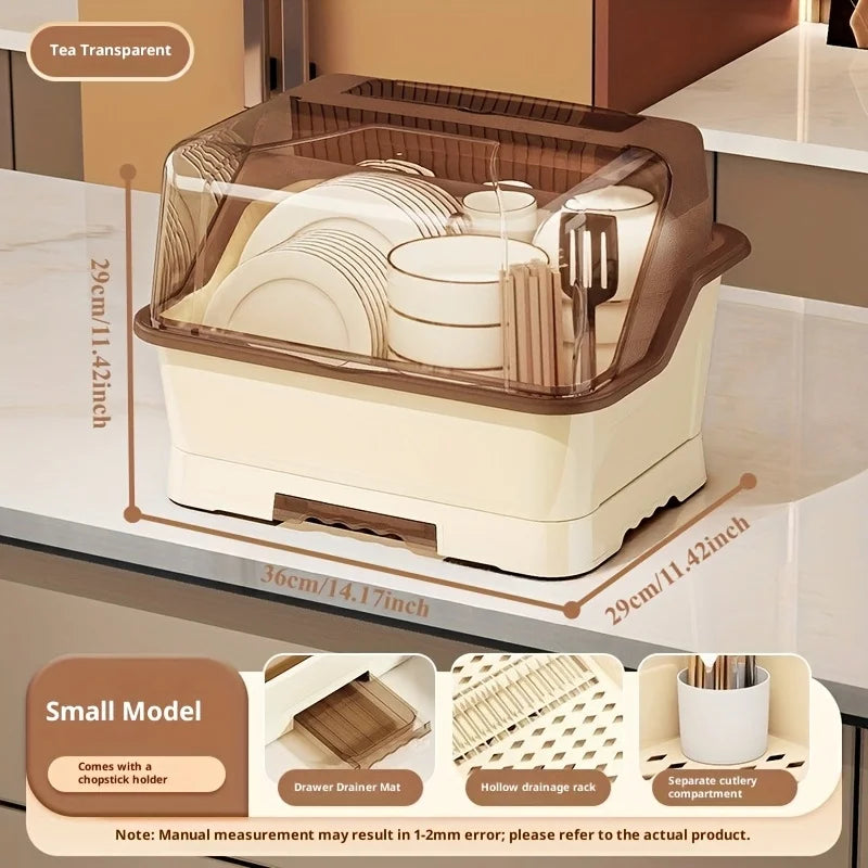 Lidded Dish Rack With Drainboard For Countertop And Cabinet Storage