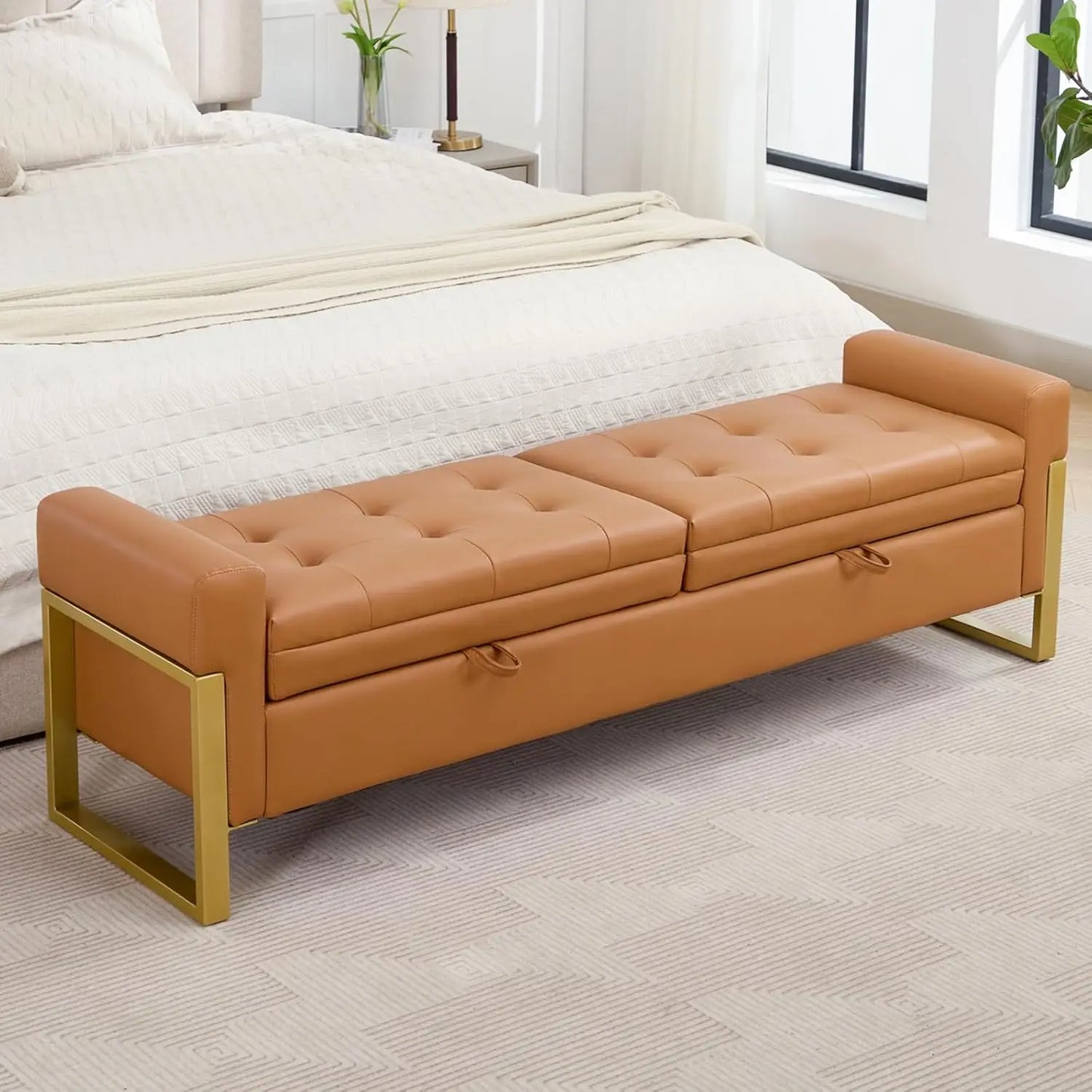 End Of Bed Storage Bench Velvet Upholstery With Metal Legs