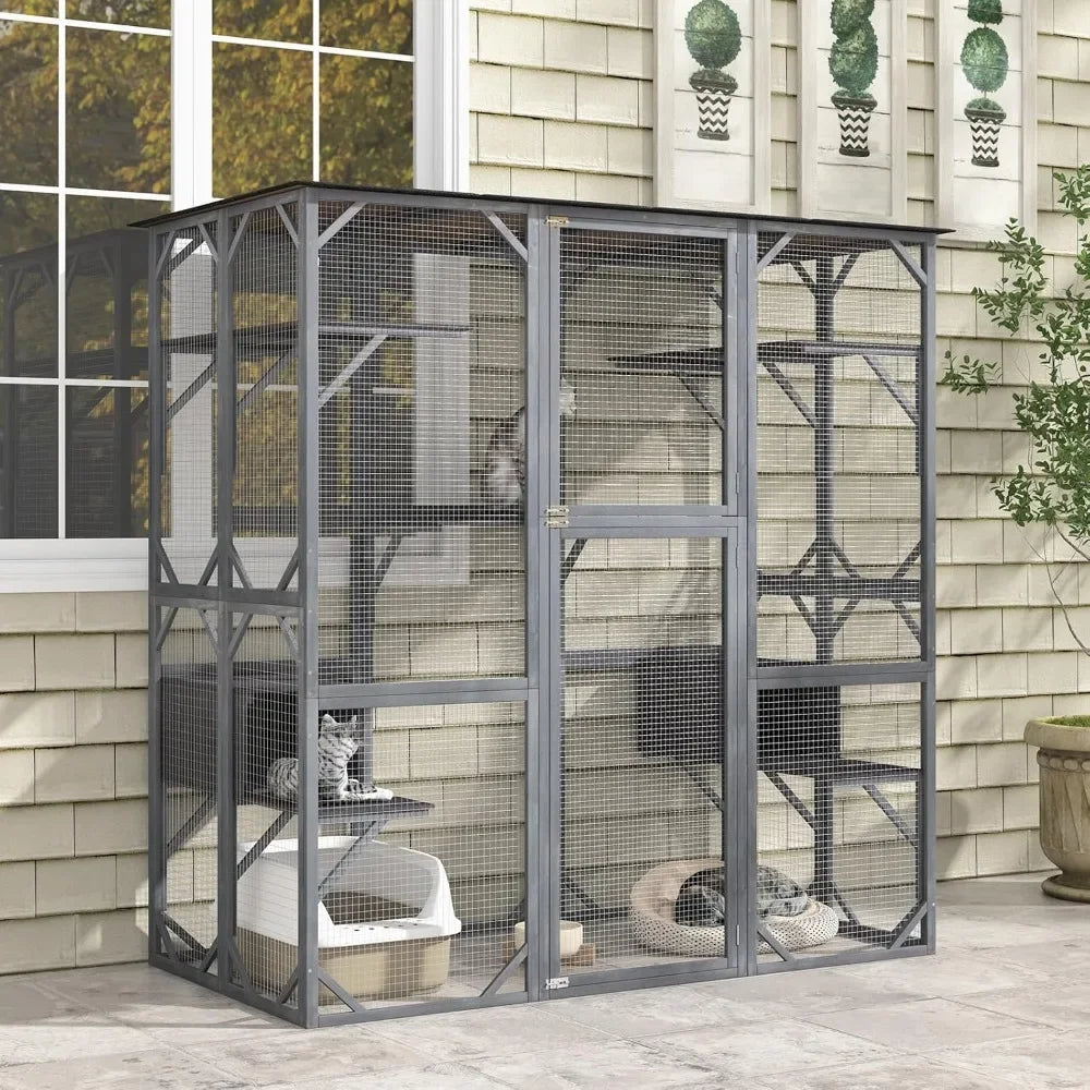 Outdoor Cat Enclosure Weatherproof Wooden Cage Playpen