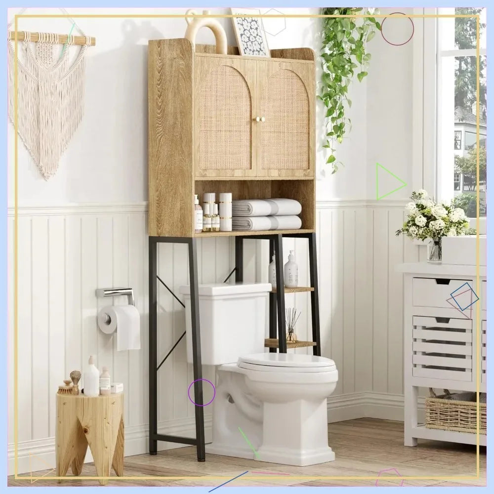 Rattan Over Toilet Storage Cabinet With Adjustable Shelf