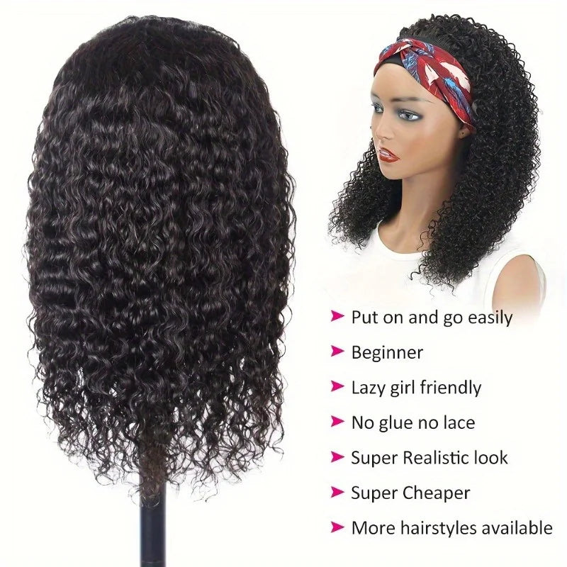 FIUMER 200 Density Short Headband Bob Wig Curly Glueless