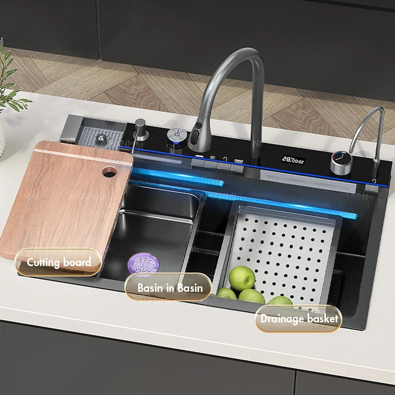 MYQualife 304 Stainless Steel Waterfall Sink Faucet Set With Display
