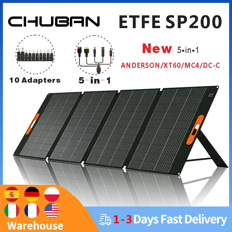 CHUBAN 200W Portable Solar Panel Kit Foldable IP68 Waterproof For RV Camping