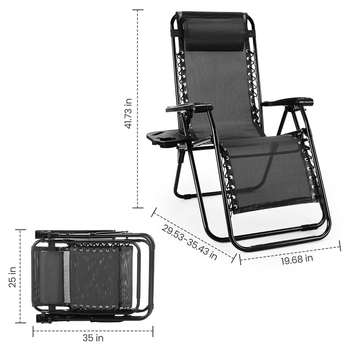 JHK Zero Gravity 2 Pack Portable Recliners With Cup Holders