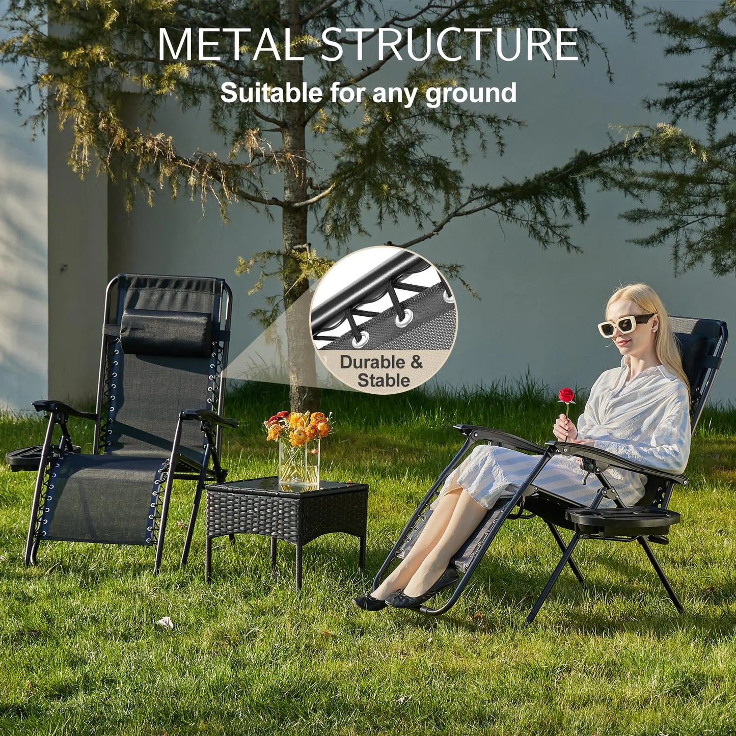 JHK Zero Gravity 2 Pack Portable Recliners With Cup Holders