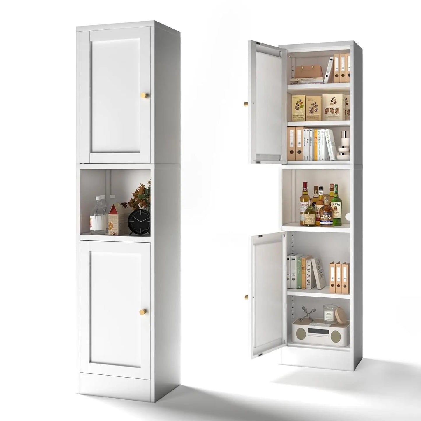 Metal Bathroom Storage Cabinet 6-Tier Freestanding Linen Tower With Doors
