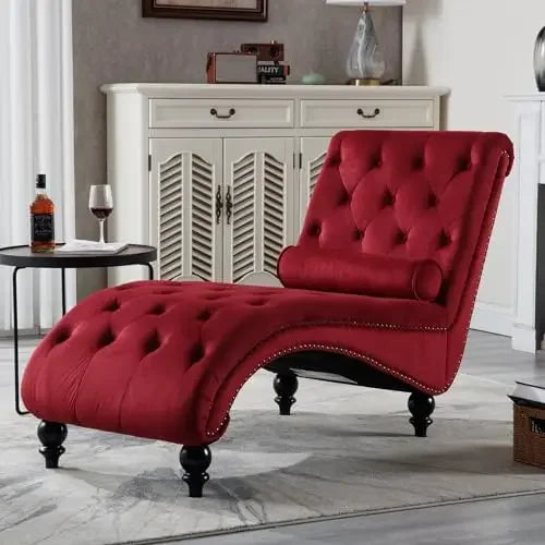 Velvet Button Tufted Chaise Lounge Chair For Living Room