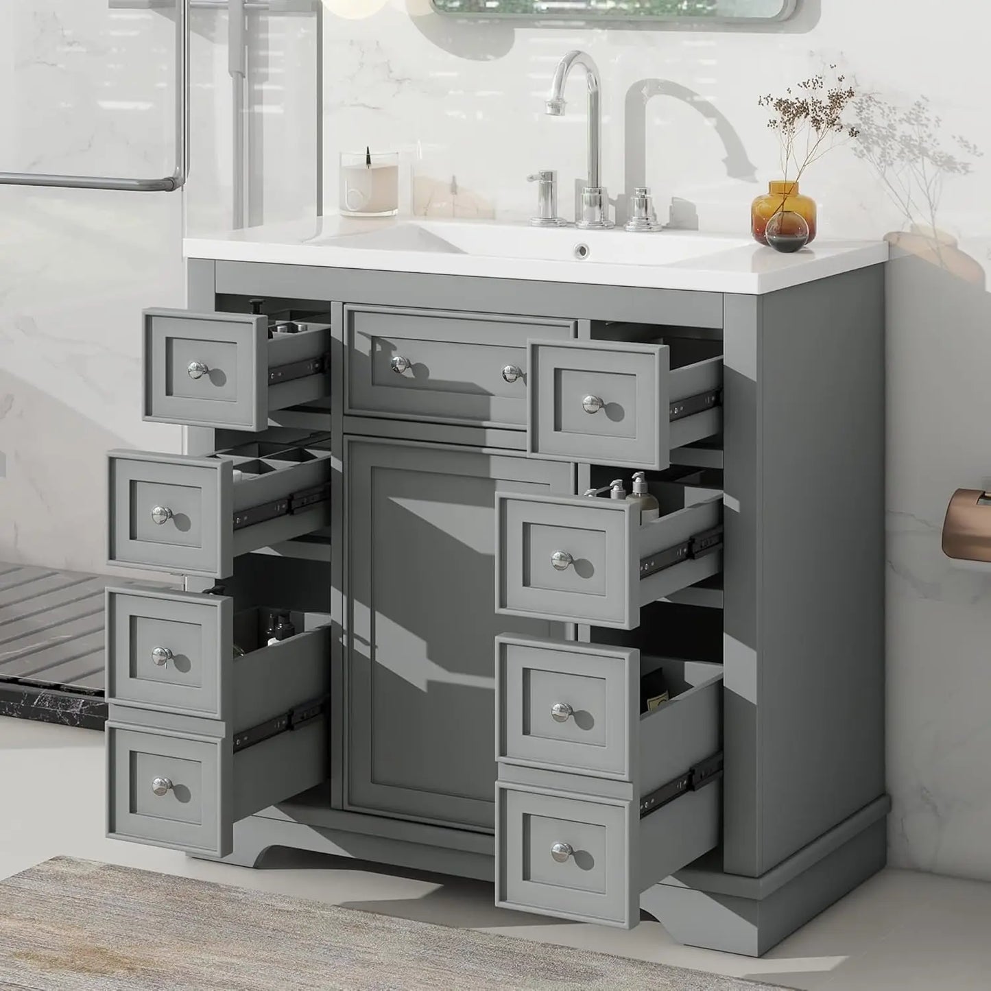 Bathroom Vanity Cabinet Sink Top Combo With Three Drawers