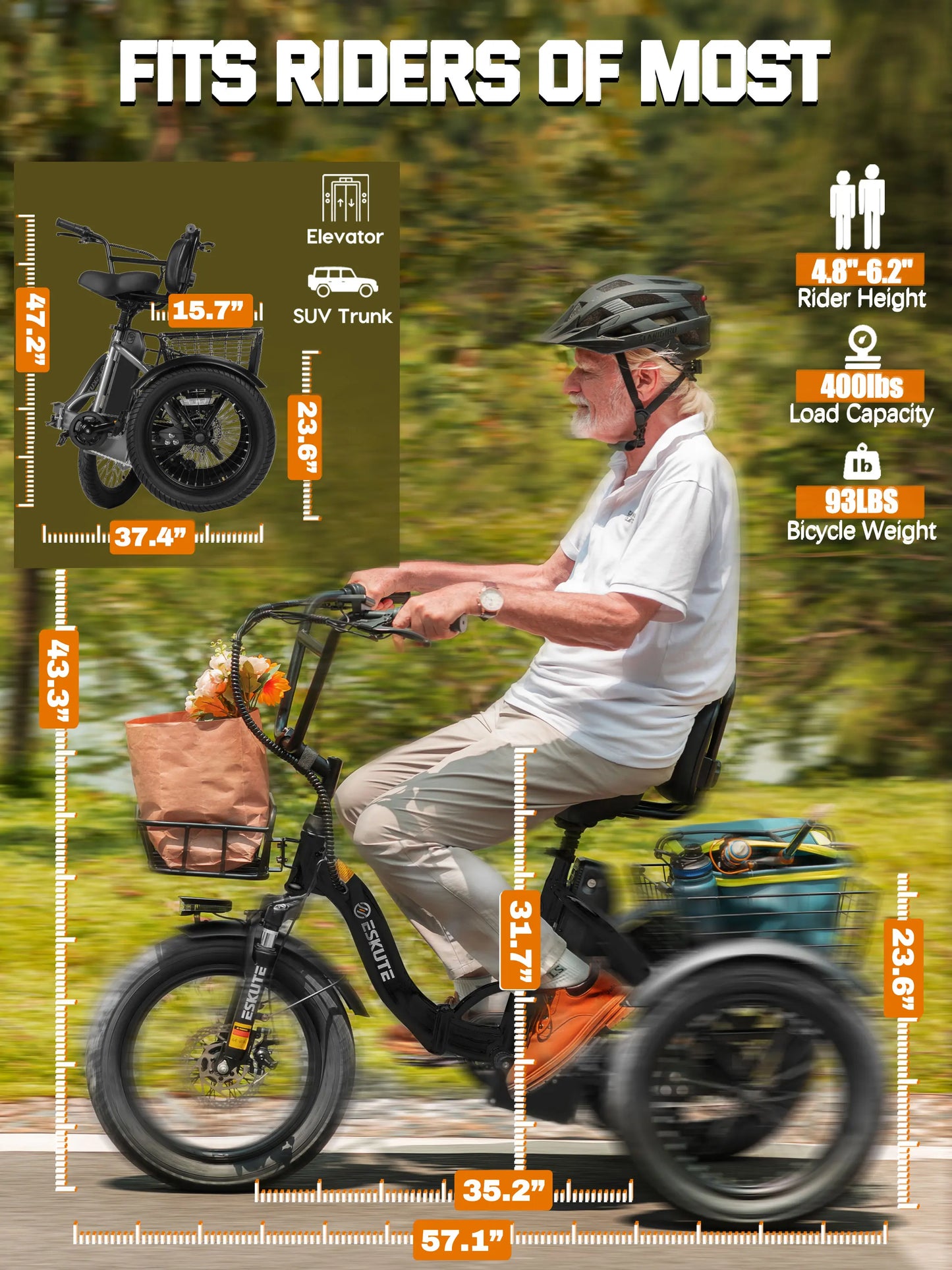 ESKUTE T300 Electric Trike With Foldable Frame And Fat Tires