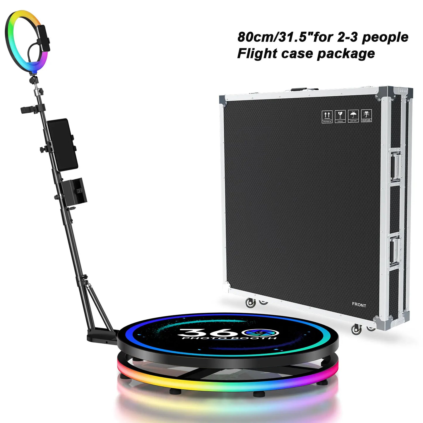 360 Photo Booth Rotating Platform RGB Ring Light