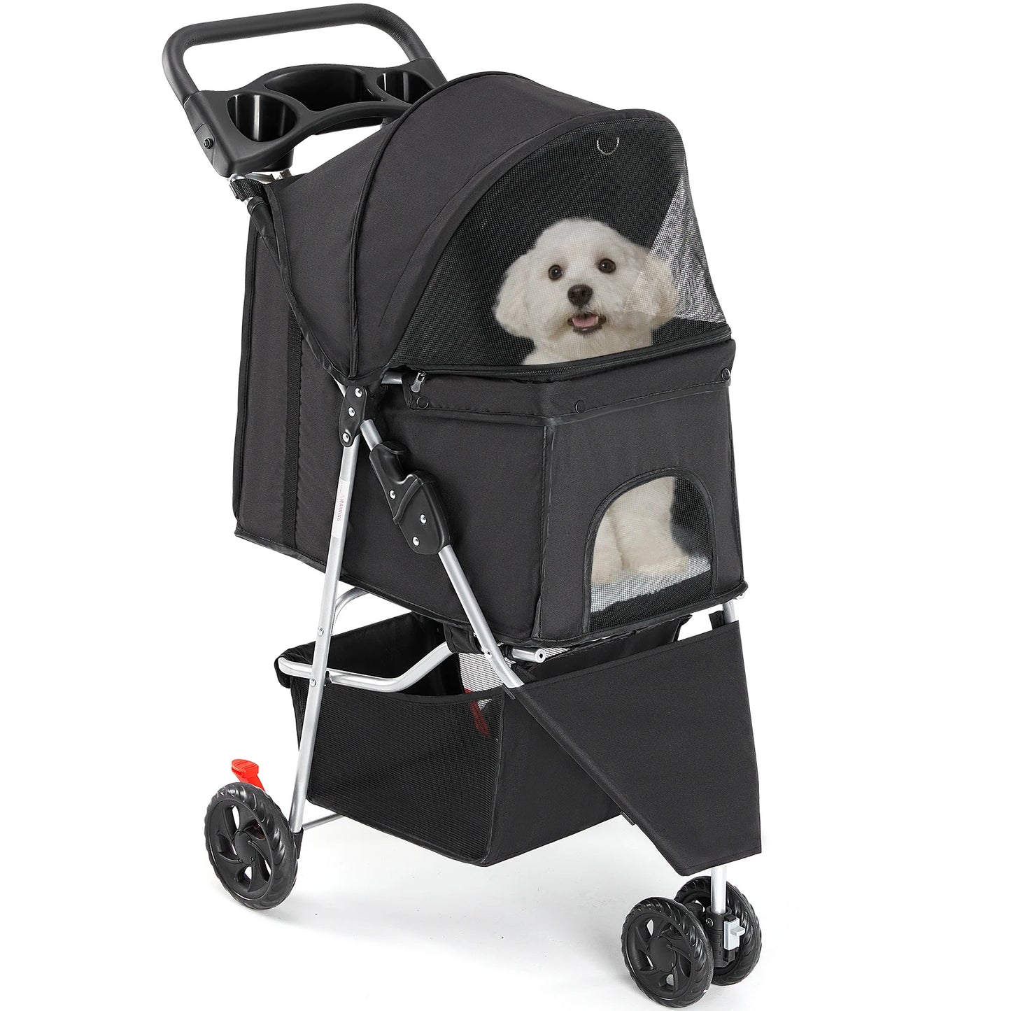 Three-Wheel Foldable Pet Stroller For Small Dogs And Cats