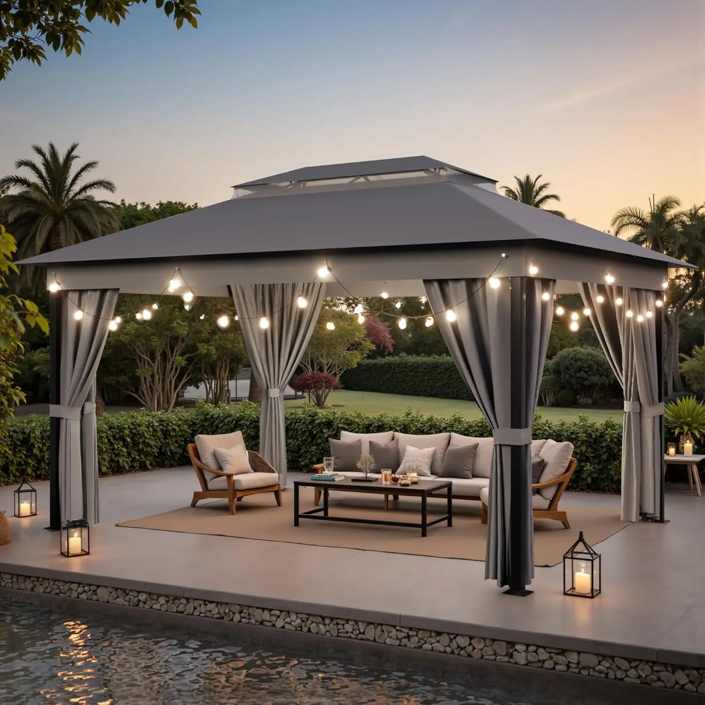 Outdoor Gazebo With Heavy-Duty Metal Frame And Expansion Bolts