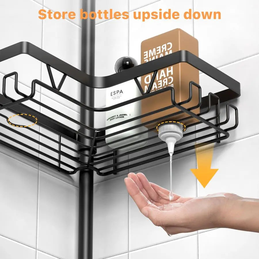 XMSJ Corner Shower Caddy Tension Pole Organizer With Adjustable Shelves
