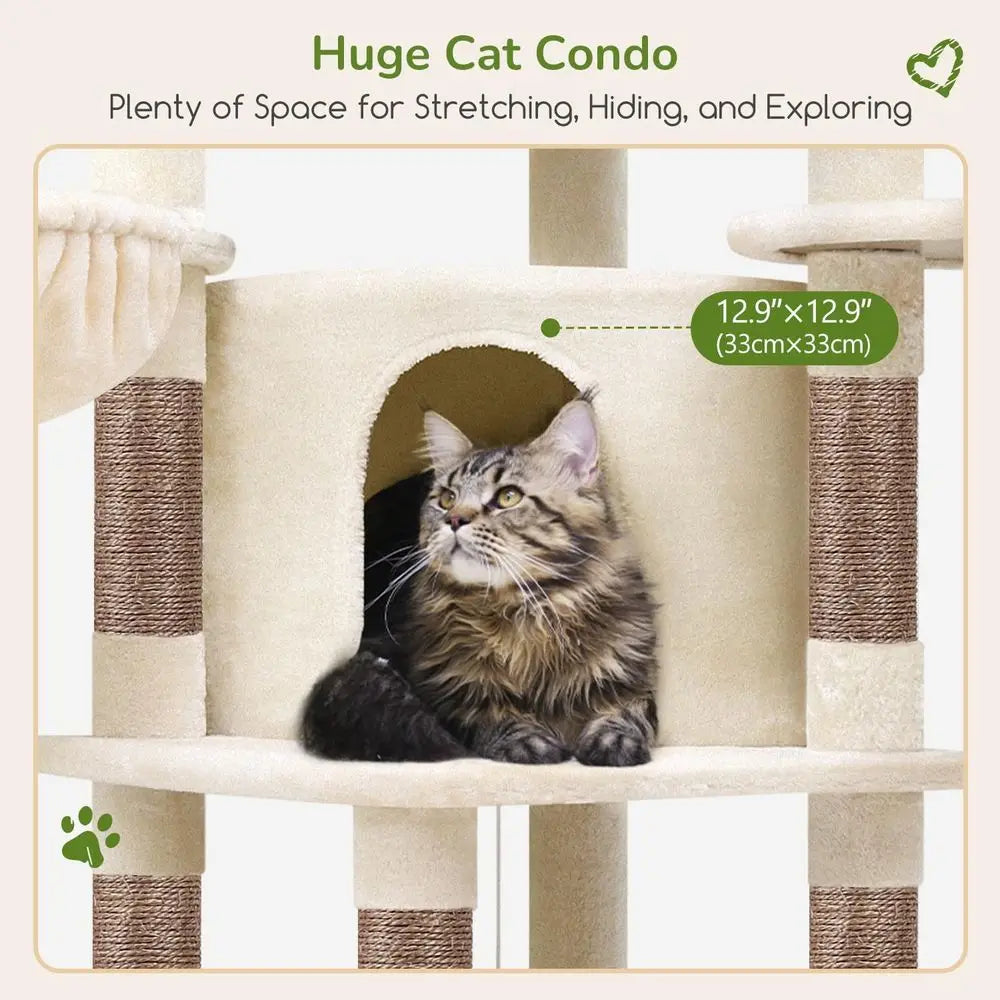 Indoor Cat Tree Curved Tower With Hammock And Sisal Posts