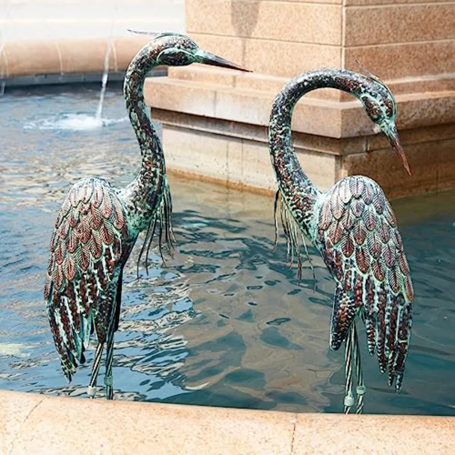 SHXI Garden Crane Statues Set 2 Heron Patina Yard Art
