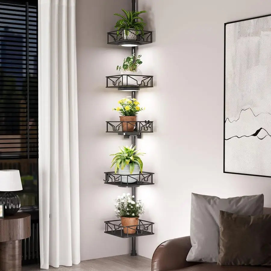 Corner Shower Caddy Organizer With Hooks 5-Tier Tension Pole