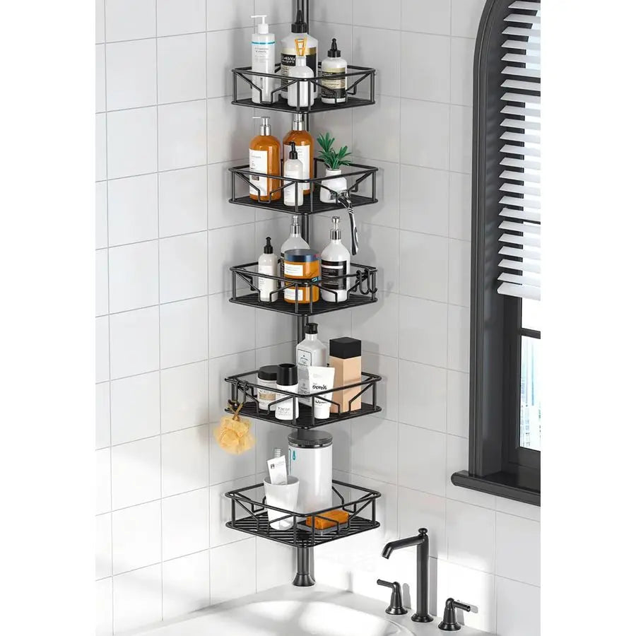 Corner Shower Caddy Organizer With Hooks 5-Tier Tension Pole