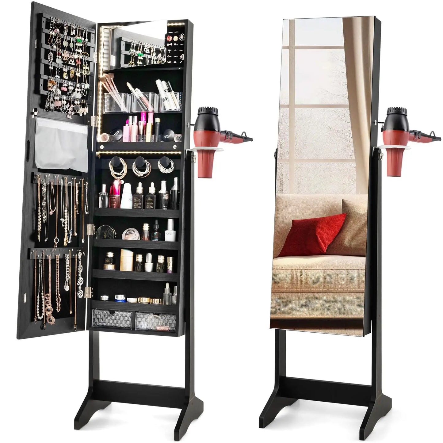 Jewelry Armoire With Full Length Mirror Lockable And LED Lights