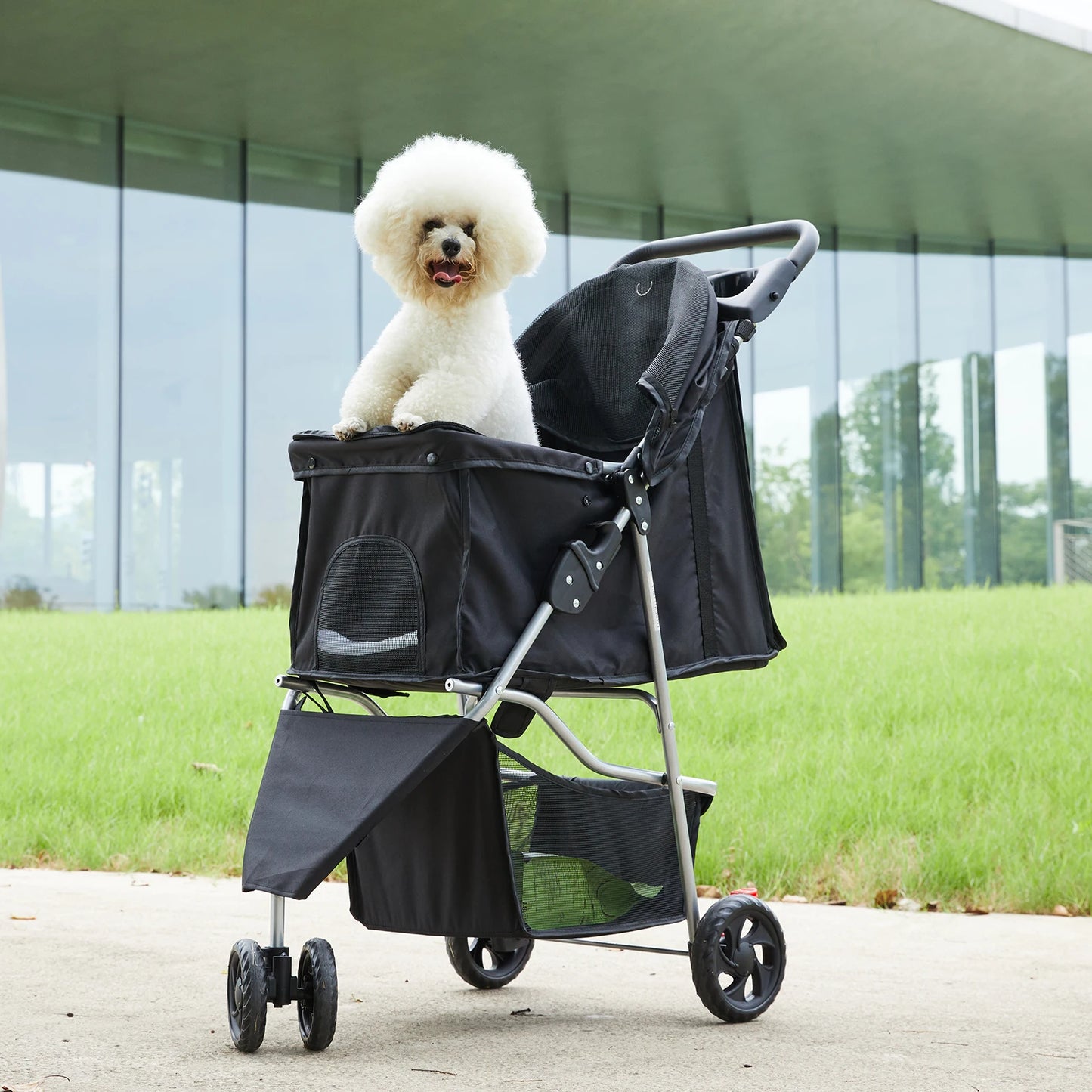 Three-Wheel Foldable Pet Stroller For Small Dogs And Cats
