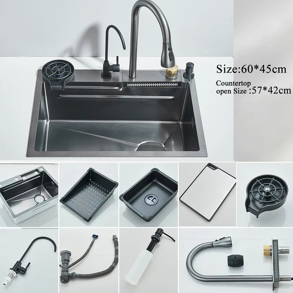 MYQualife 304 Stainless Steel Waterfall Sink Faucet Set With Display
