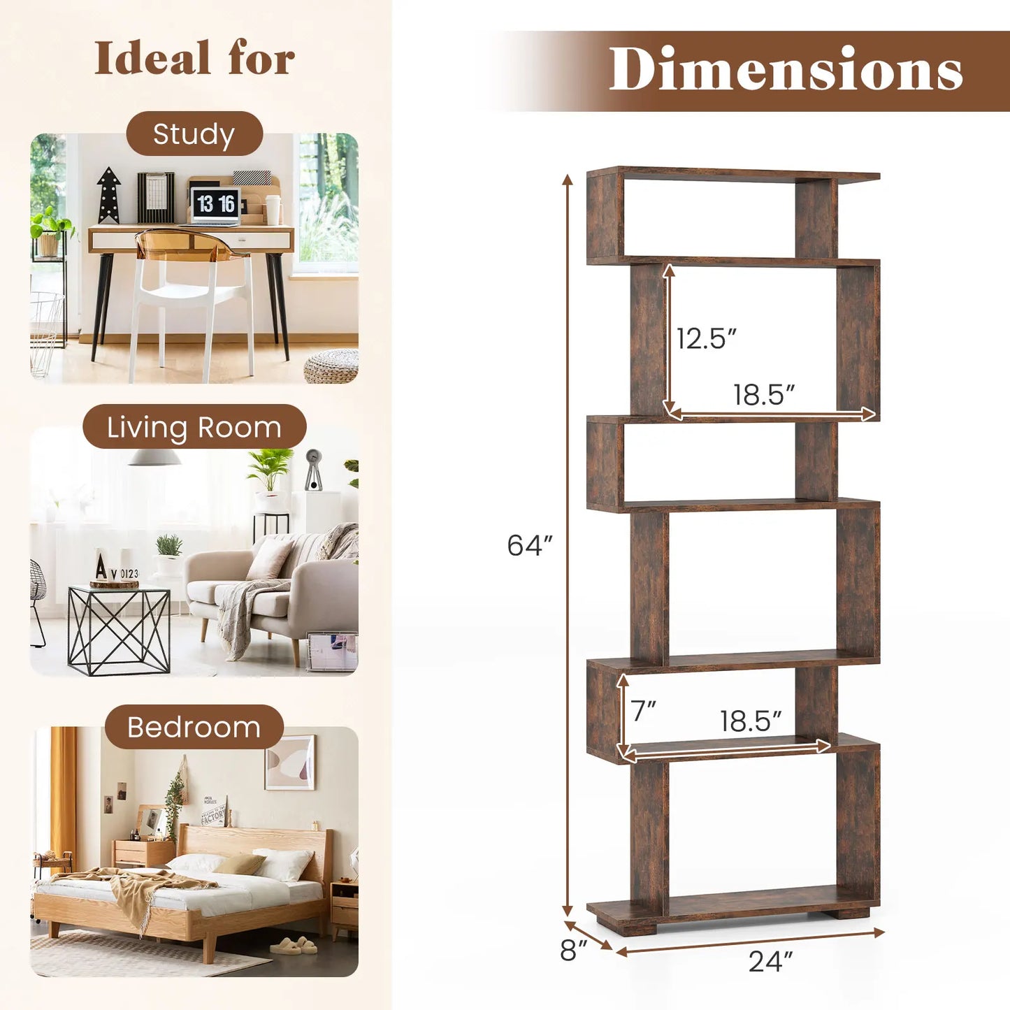 HOMASIS S-Shaped Geometric Bookshelf With Anti-Toppling Kits