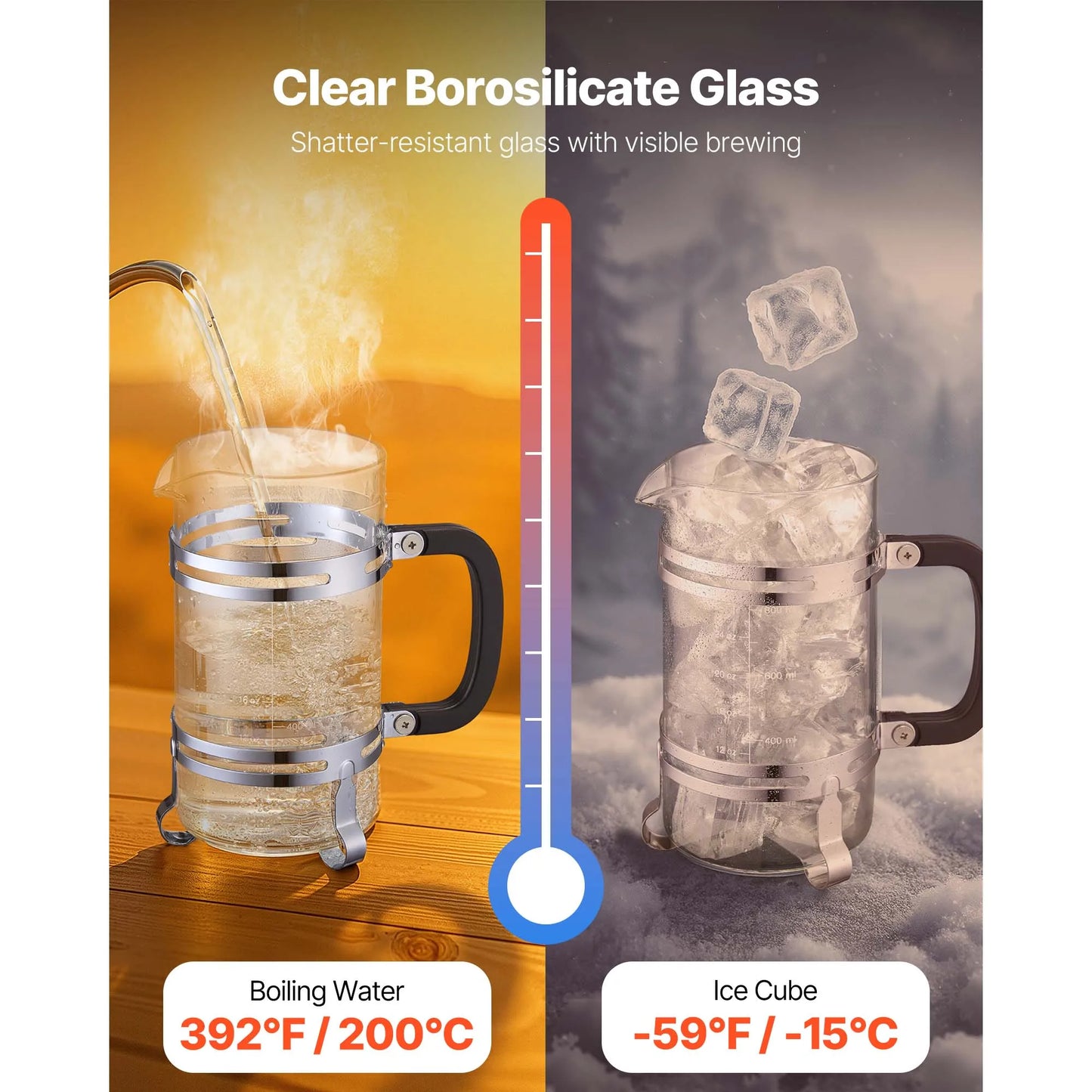 SucceBuy French Press Coffee Maker With Borosilicate Glass Filter
