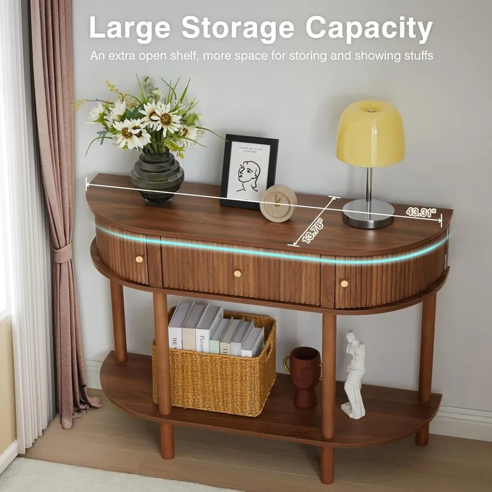 Modern Fluted Half Moon Console Table with Storage