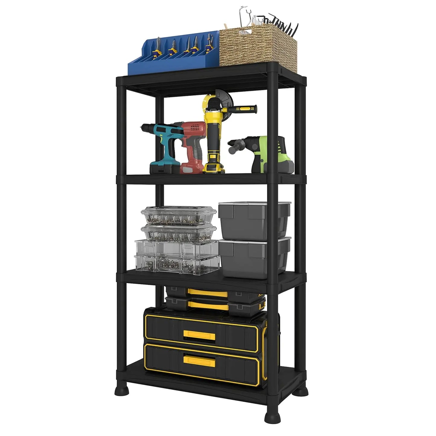 Plastic Storage Shelves 4 Tier Steel Rack Ideal Garage Organization