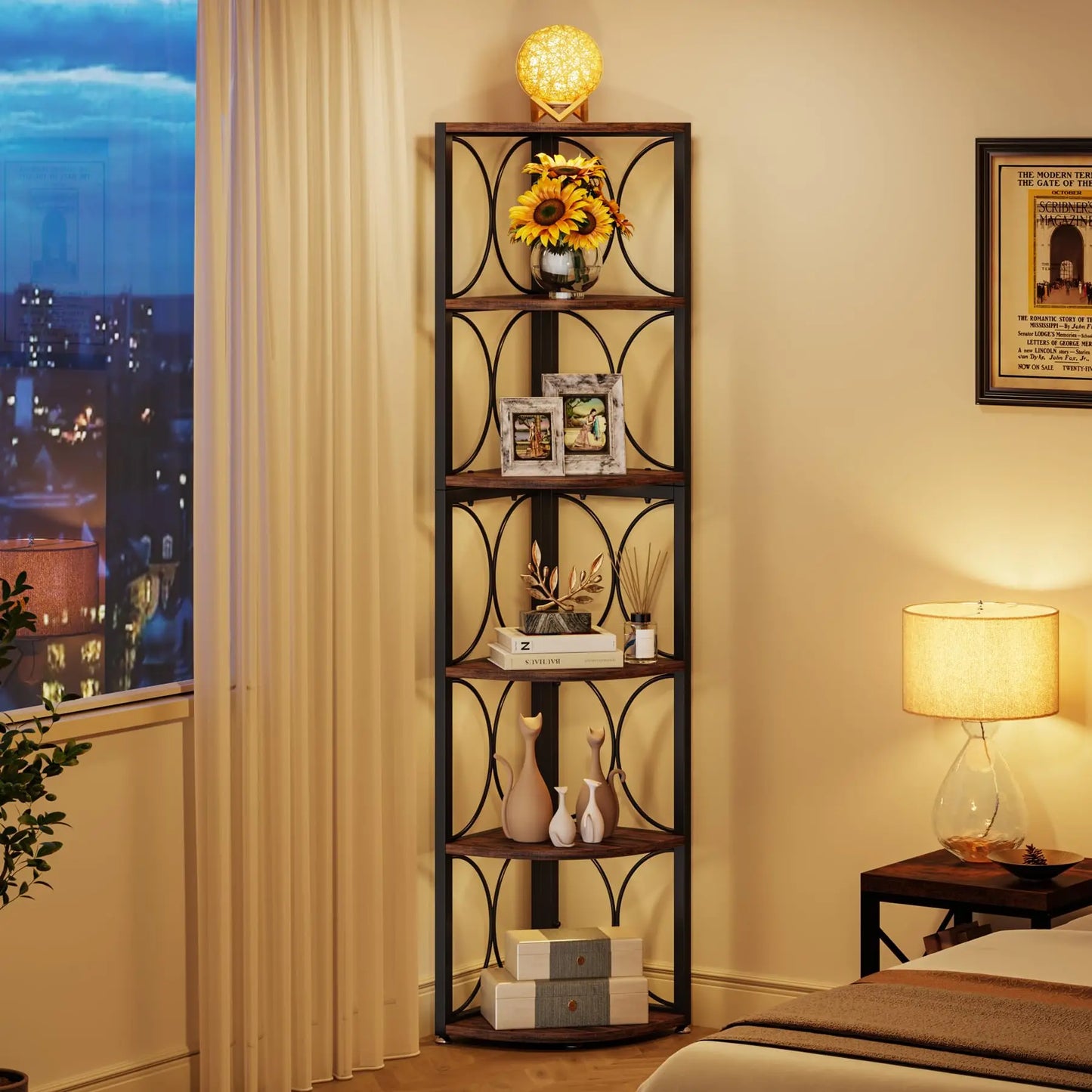 Tribesigns Six-Tier Tall Corner Shelf Bookcase Storage Unit