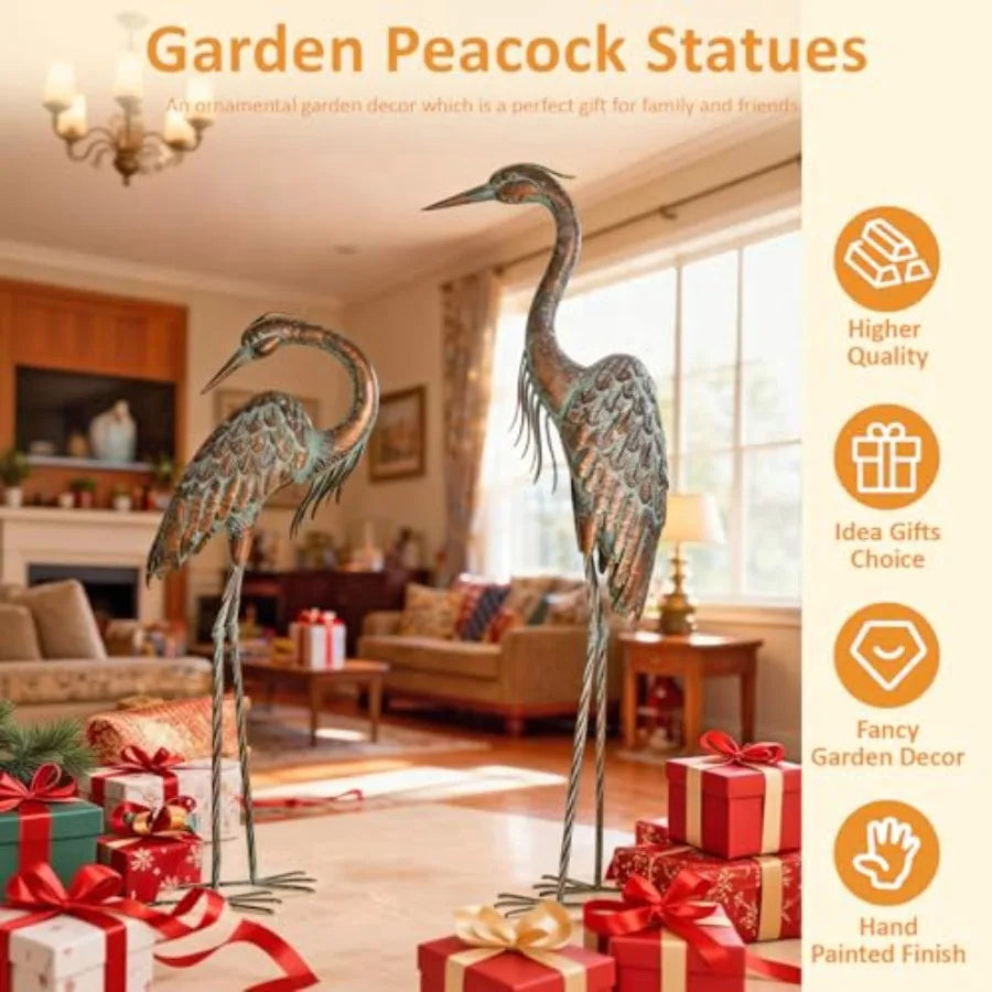 SHXI Garden Crane Statues Set 2 Heron Patina Yard Art