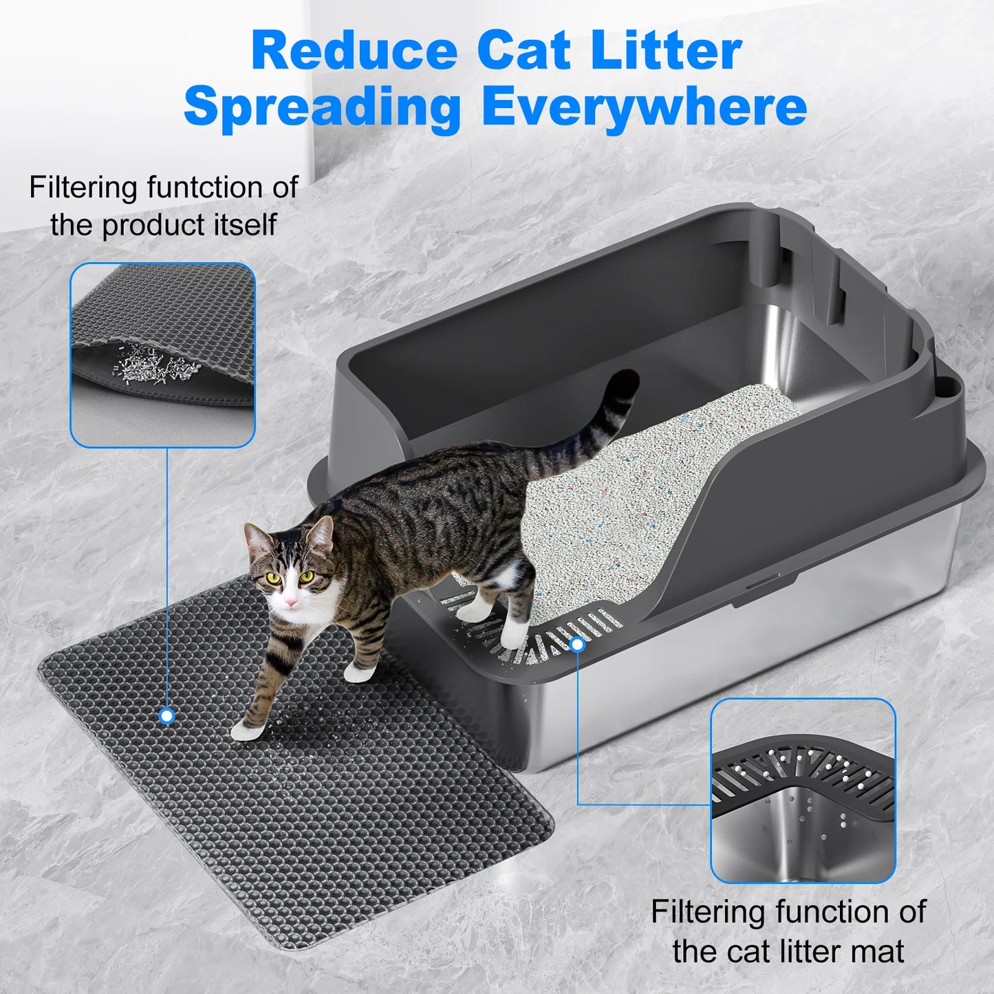 Stainless Steel Cat Litter Box Splash-Proof And Leak-Proof Design