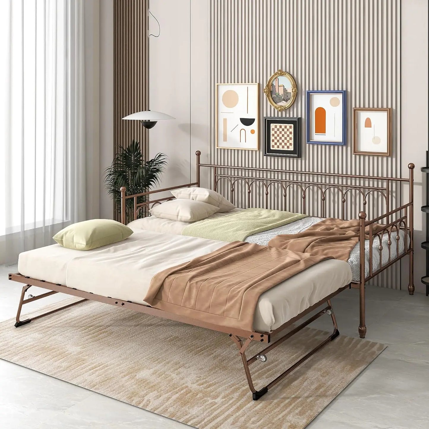 Bianxiang Metal Daybed With Pop Up Trundle And Sturdy Frame