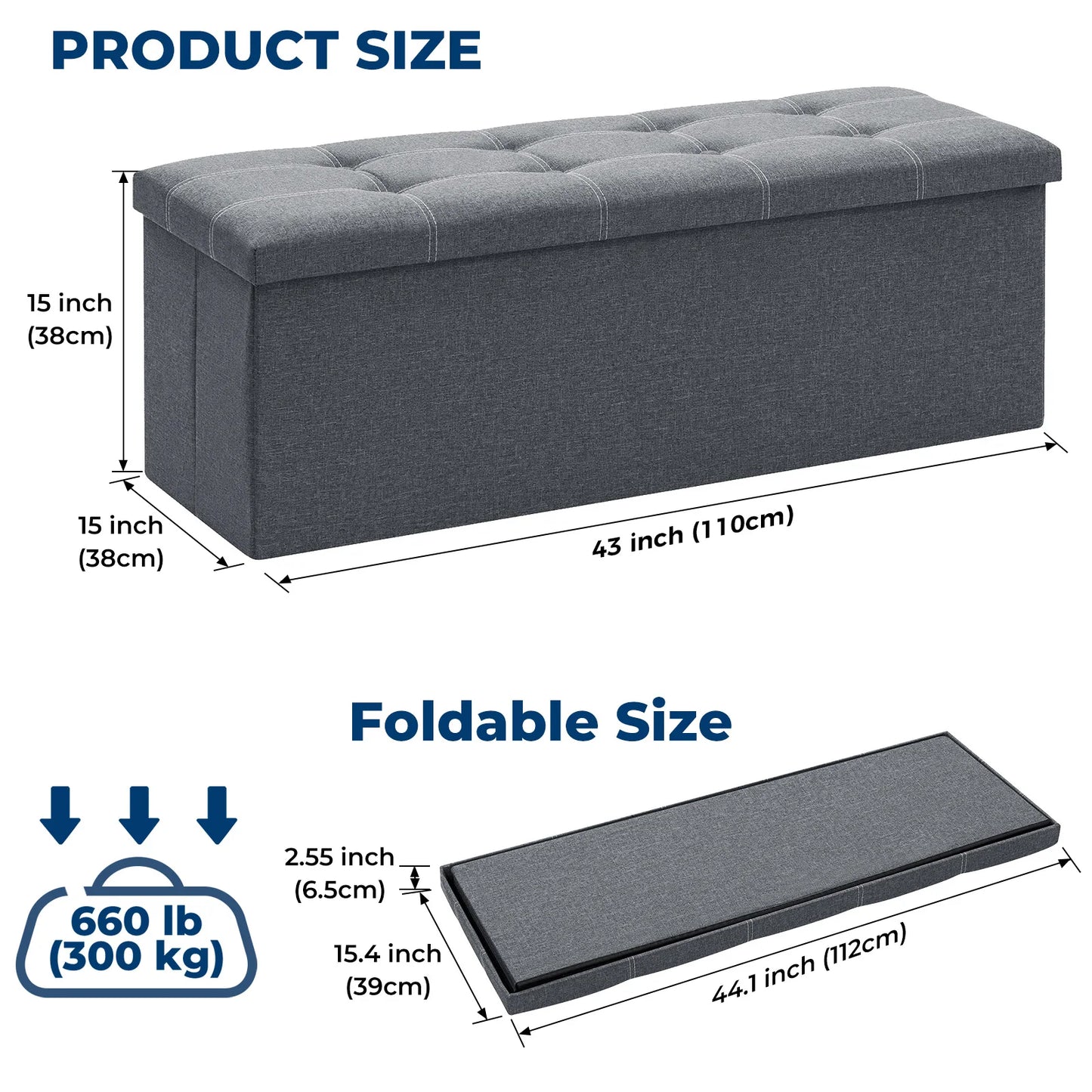 Hommpa Foldable Stool Ottoman Storage Bench For Living Room