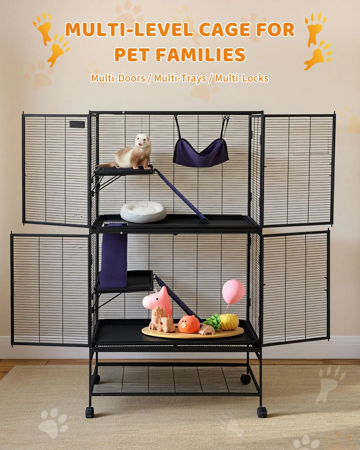 HiMISSCN Heavy Duty Small Animal Cage With Lockable Wheels Hammock