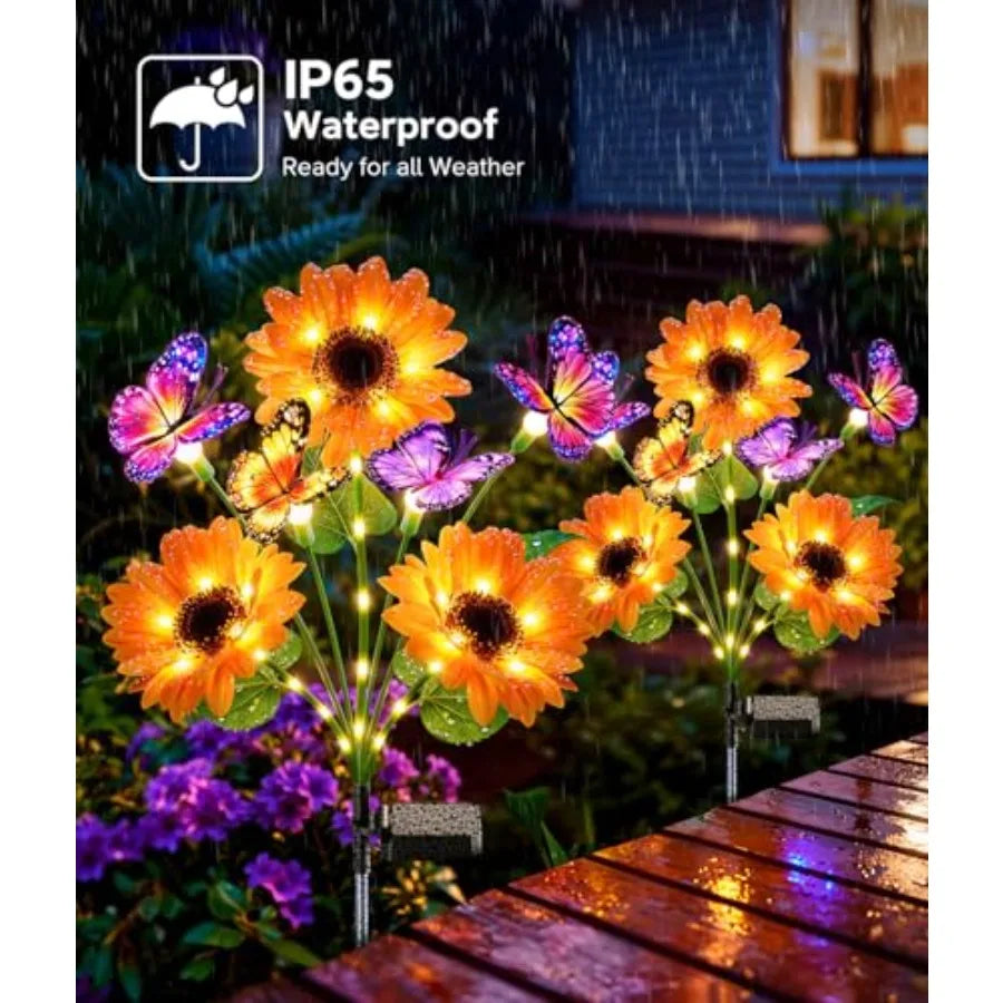Solar Sunflower Garden Lights With Butterflies Outdoor Waterproof Decor