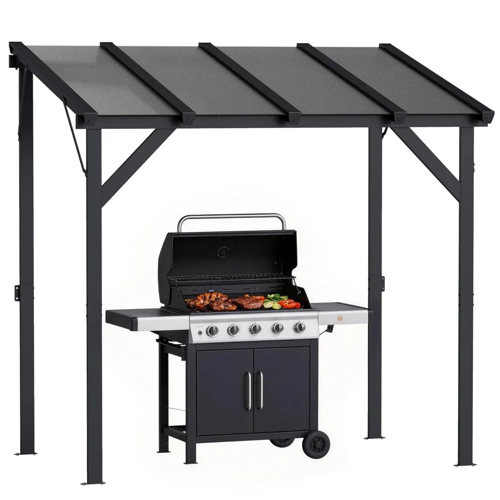 Wall-Mounted Grill Gazebo With Polycarbonate Roof And Iron Frame