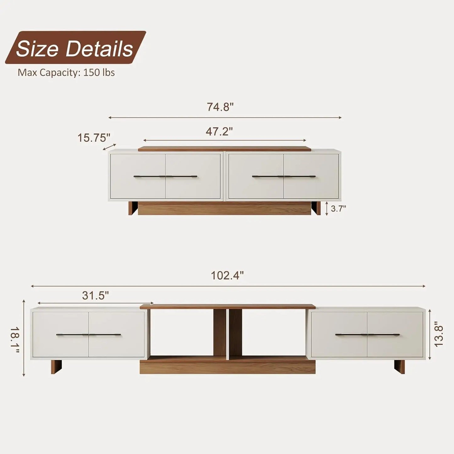 GUOHE Extendable TV Stand Modern Entertainment Center With Cabinets