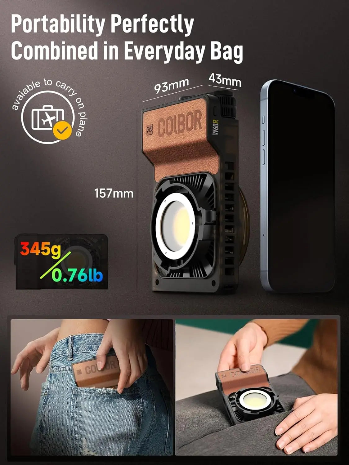 COLBOR Portable Pocket LED Light W60 W100 For Outdoor Shooting