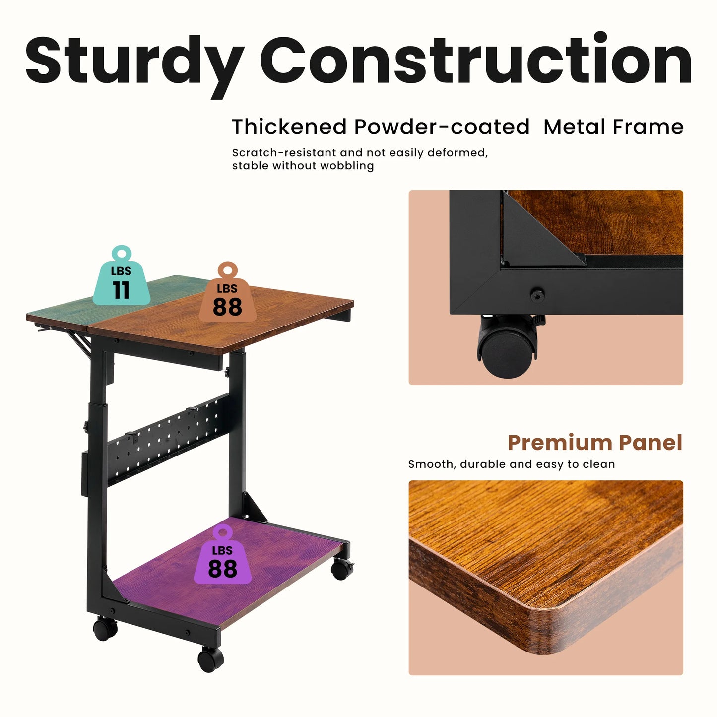 JHK 2 Tier Mobile Standing Sofa Desk With Folding Panel