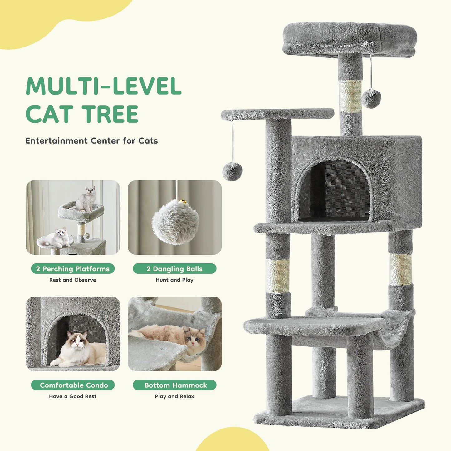 JHK Cat Tree Tower for MultiCat Homes with Sisal Posts