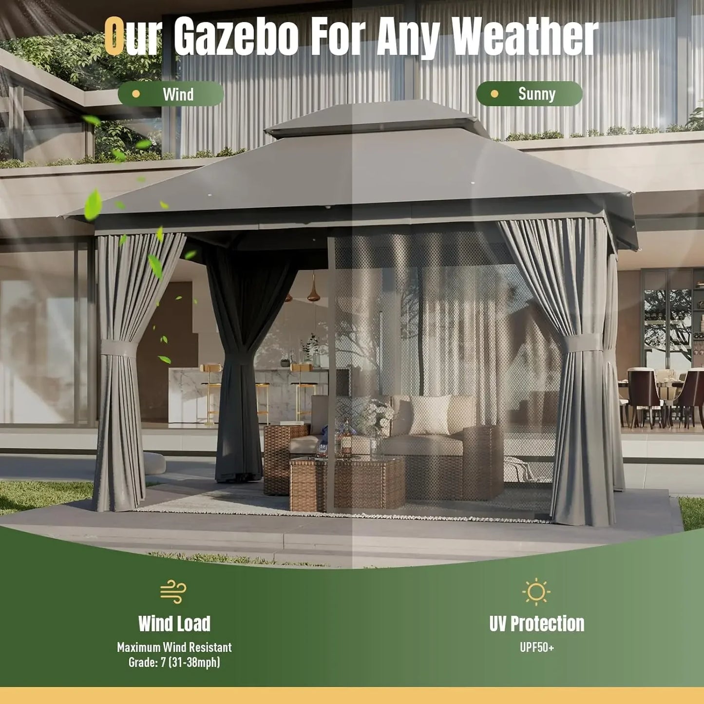 Outdoor Gazebo Shelter With Double Roofs For Patio
