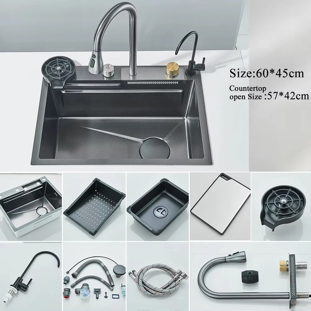 MYQualife 304 Stainless Steel Waterfall Sink Faucet Set With Display