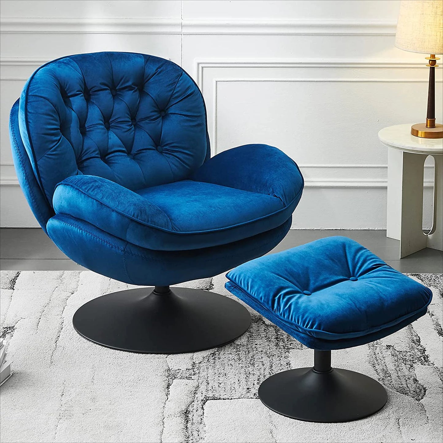 Todrani Velvet Tufted Swivel Armchair Set With Ottoman For Living Room