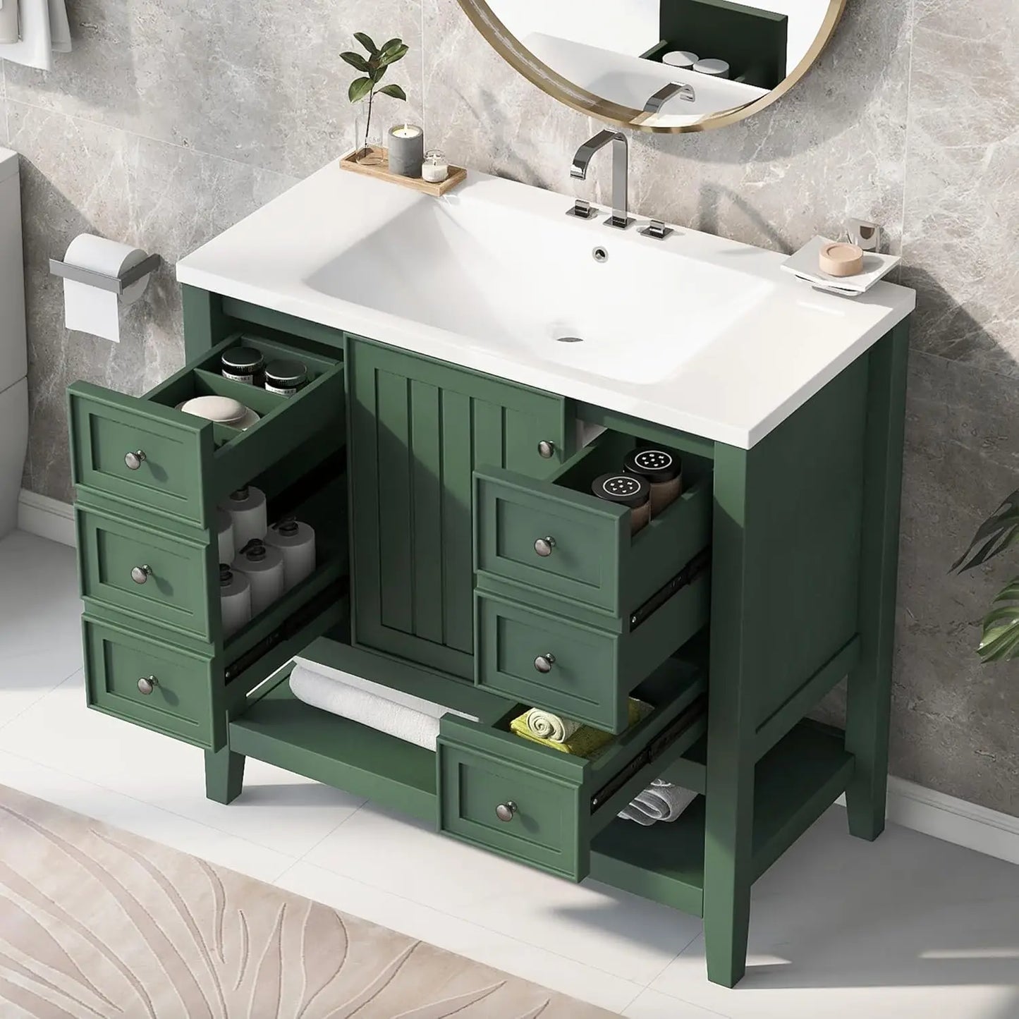 Bathroom Vanity Cabinet Sink Top Combo With Three Drawers