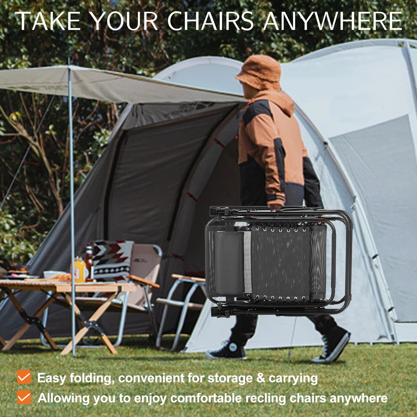 JHK Zero Gravity 2 Pack Portable Recliners With Cup Holders