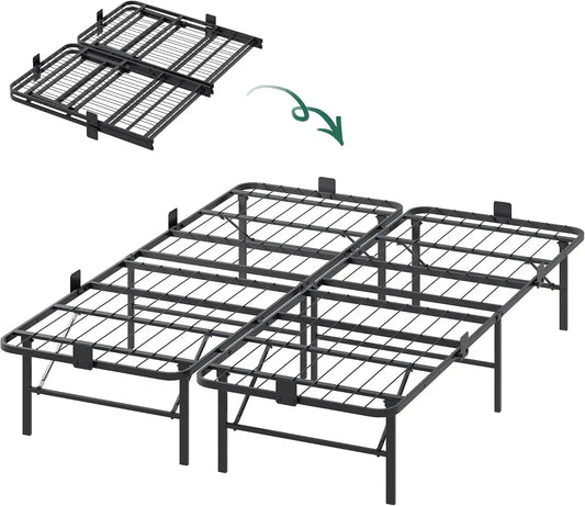 XMSJ Foldable Bed Frame With Heavy Duty Steel Slats No Box Spring Needed