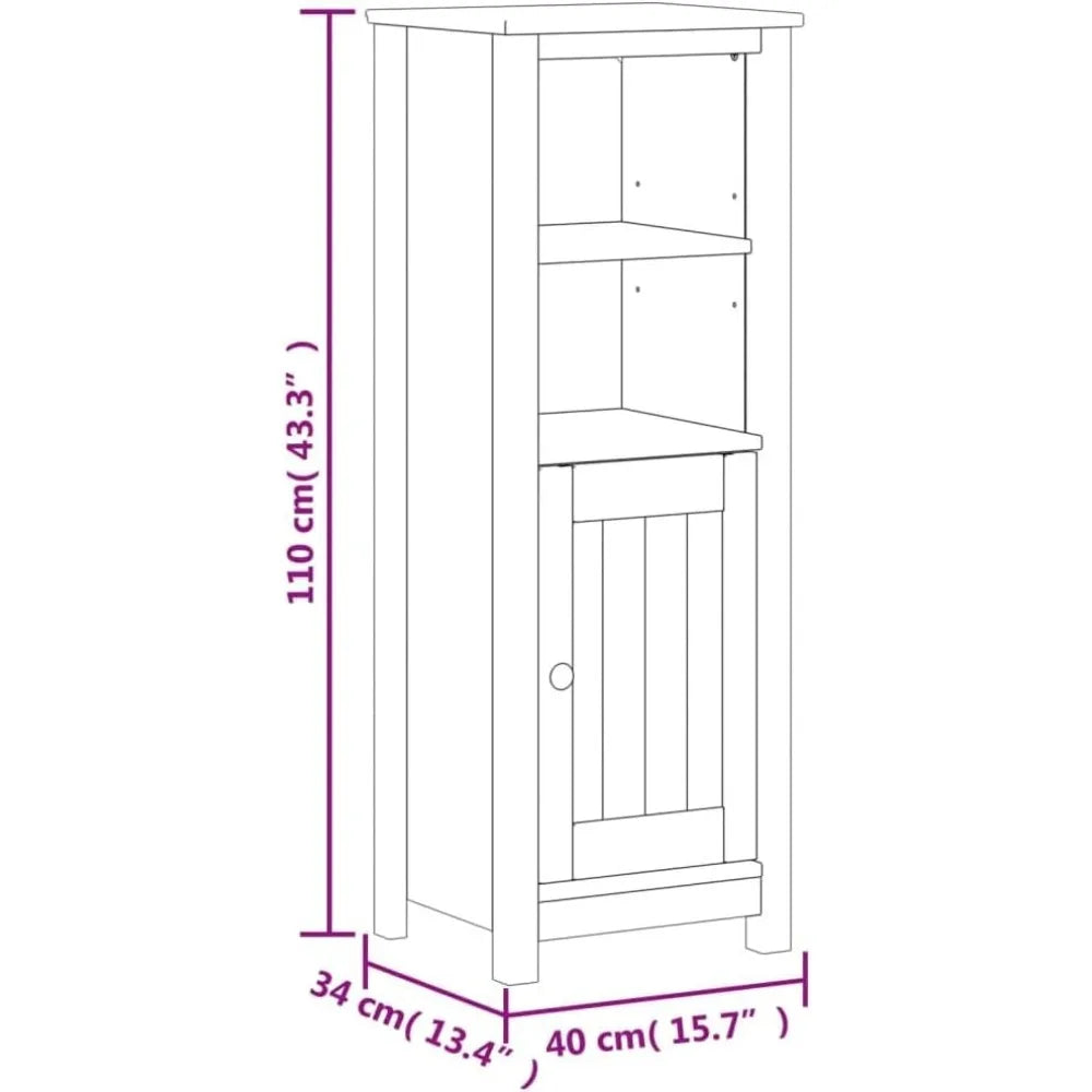 Solid Pine Wood Free Standing Bathroom Cabinet Organizer